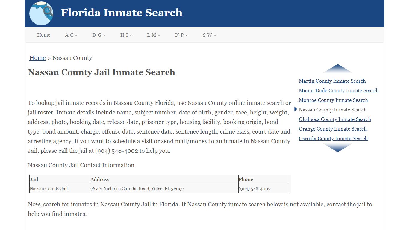 Nassau County FL Jail Inmate Search